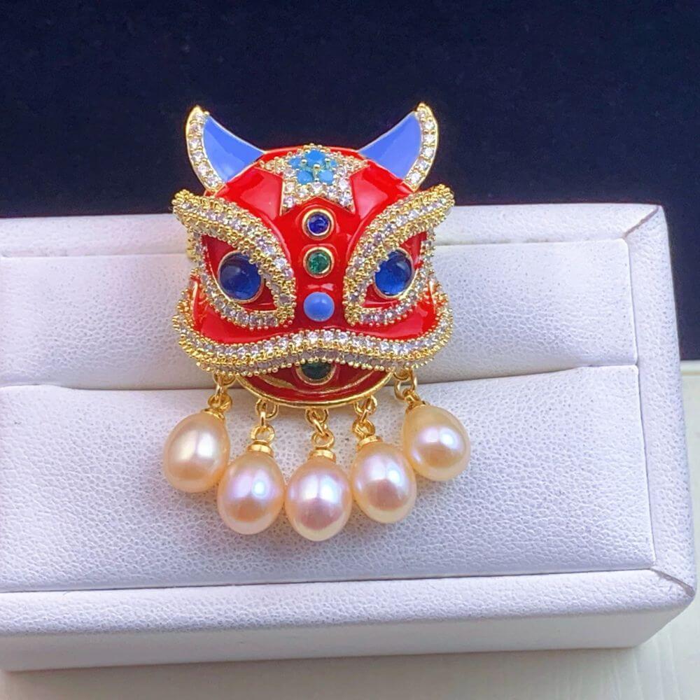 Chinese Traditional Lion Demonstraion Pearl Breastpin - Image 4