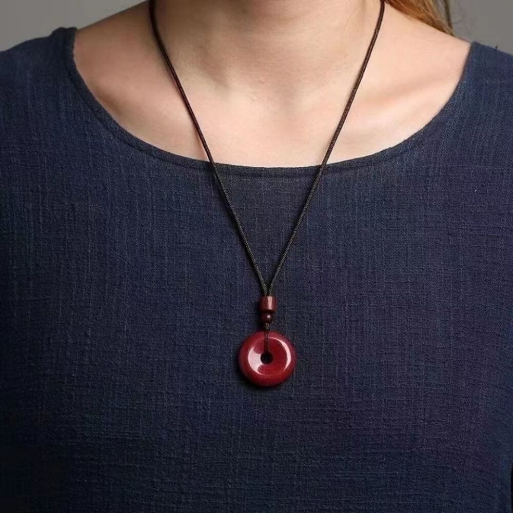 Cinnabar Peace Buckle Pendant "Ping An Kou" With Red Cord - Image 4