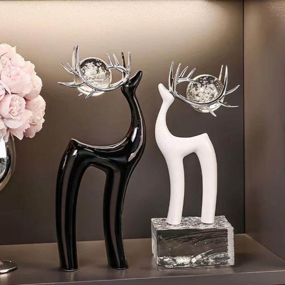 Ceramics Home Desk Ornament Elk With Crystal Ball On Antler - Image 5