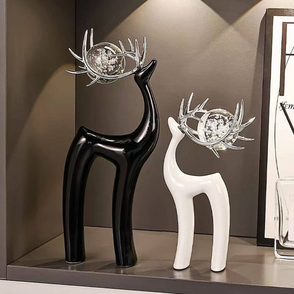 Ceramics Home Desk Ornament Elk With Crystal Ball On Antler - Image 3