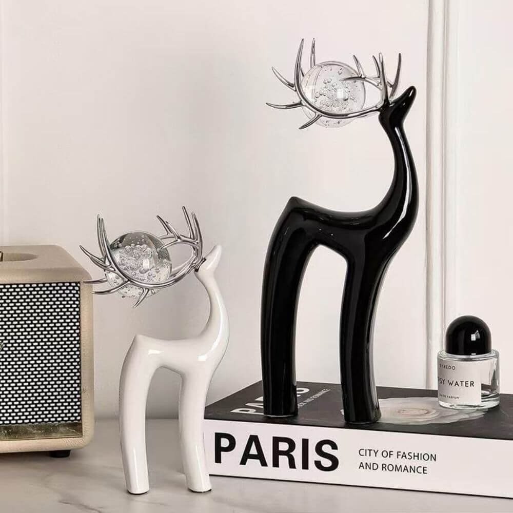 Ceramics Home Desk Ornament Elk With Crystal Ball On Antler