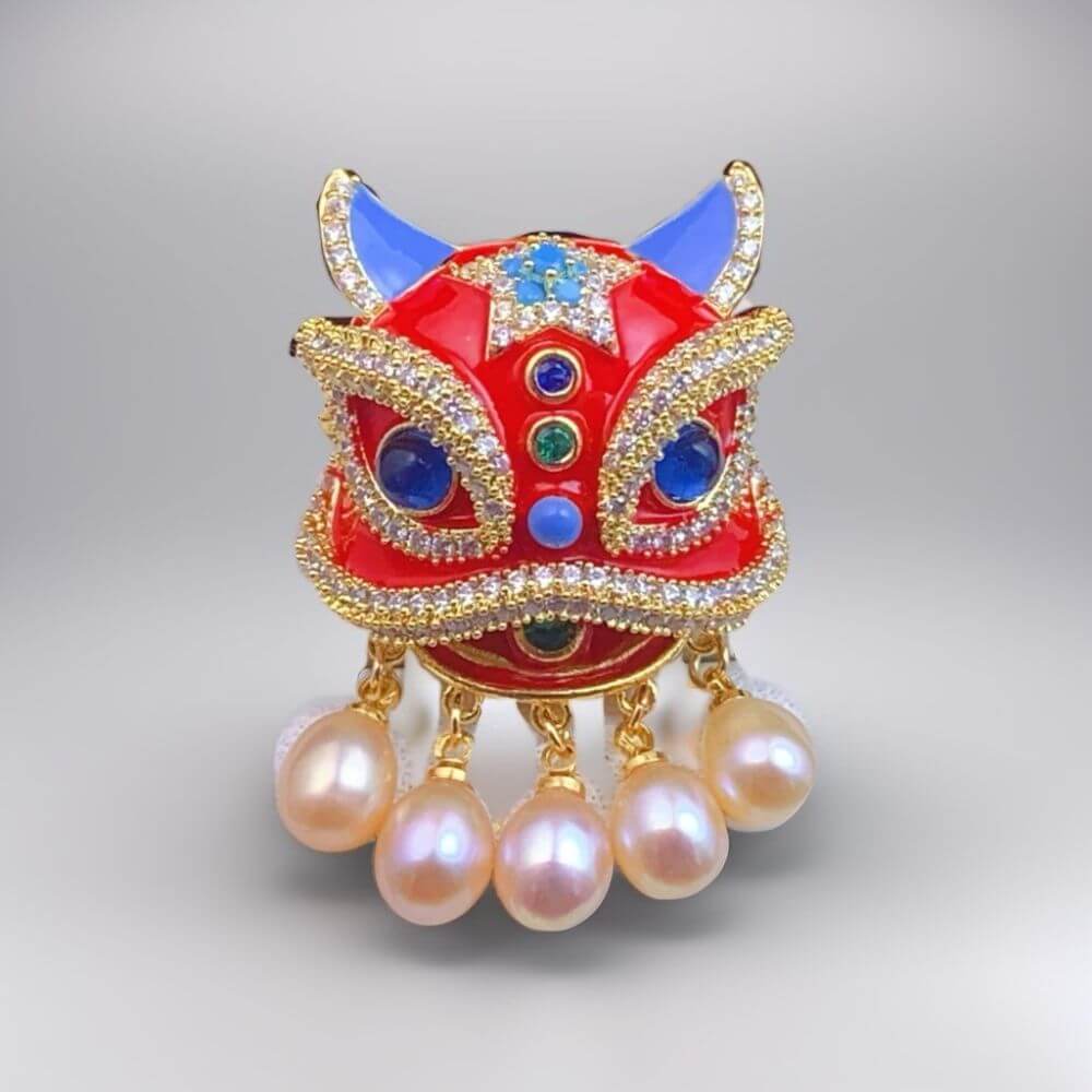 Chinese Traditional Lion Demonstraion Pearl Breastpin - Image 3