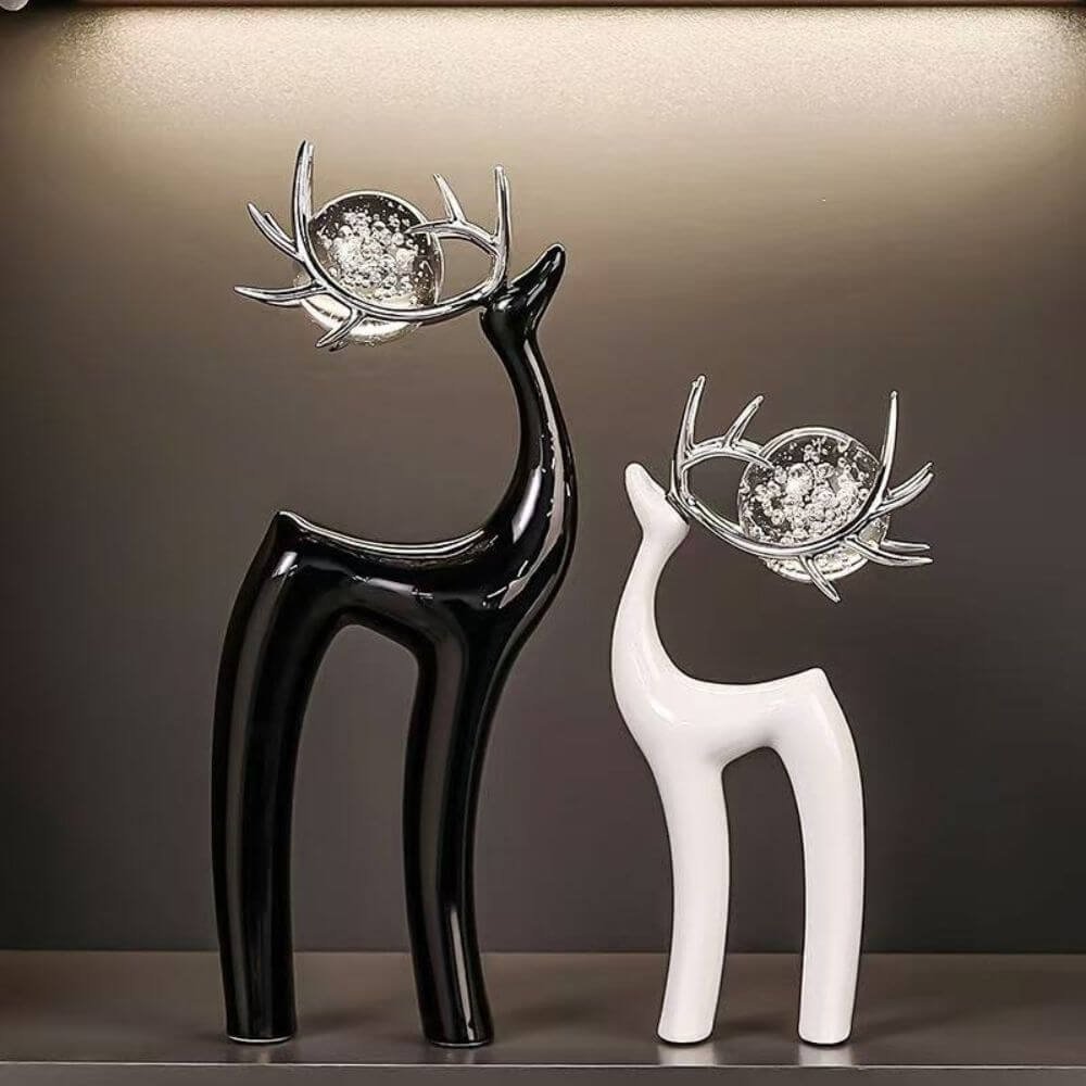 Ceramics Home Desk Ornament Elk With Crystal Ball On Antler - Image 4