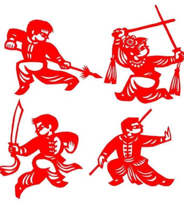 China Traditional Shaolin Martial Art Paper-Cut Window Decor 2pcs