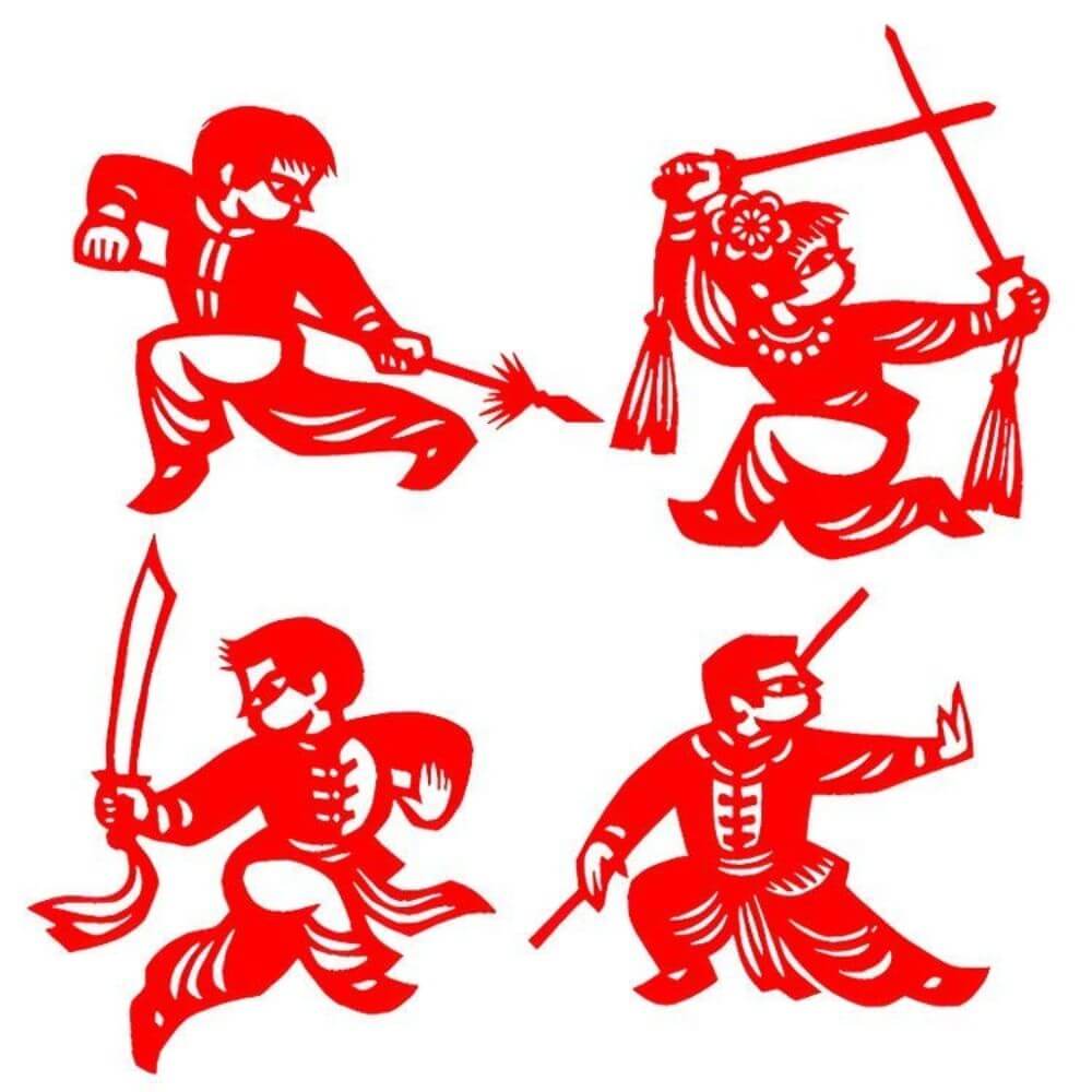 China Traditional Shaolin Martial Art Paper-Cut Window Decor 2pcs