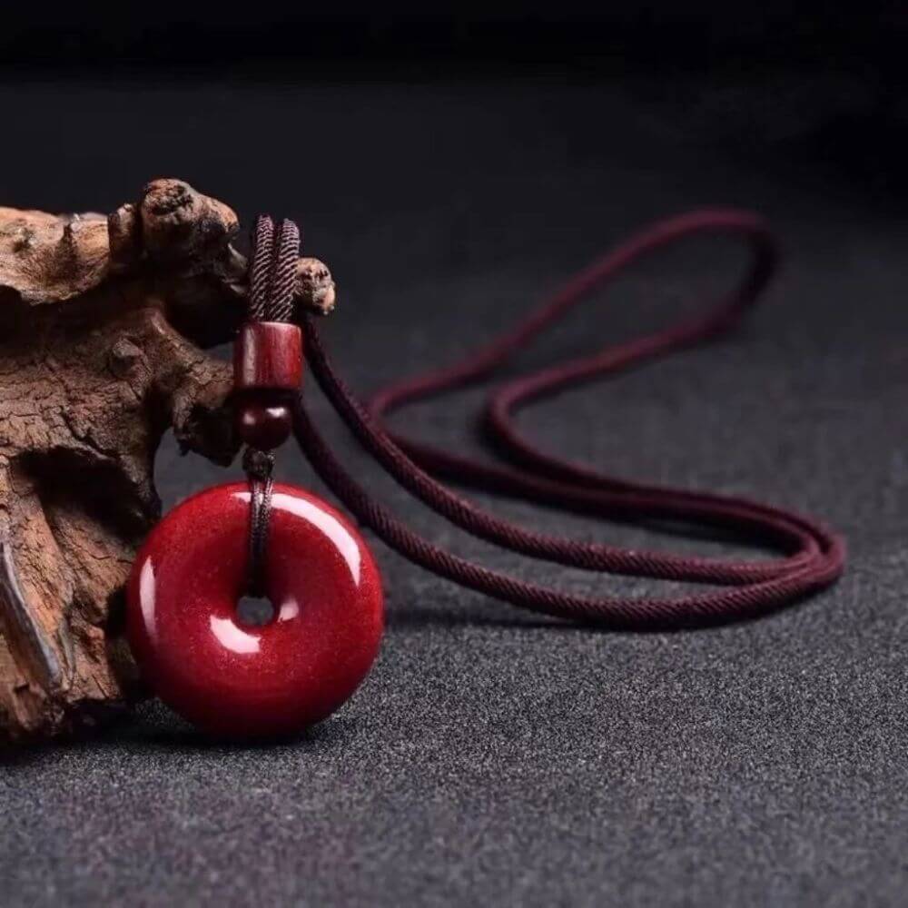 Cinnabar Peace Buckle Pendant "Ping An Kou" With Red Cord - Image 2