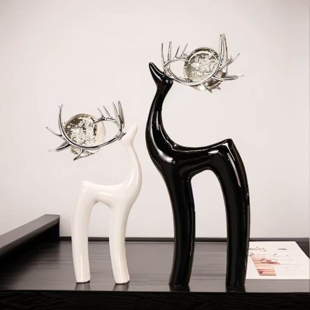 Ceramics Home Desk Ornament Elk With Crystal Ball On Antler - Image 2